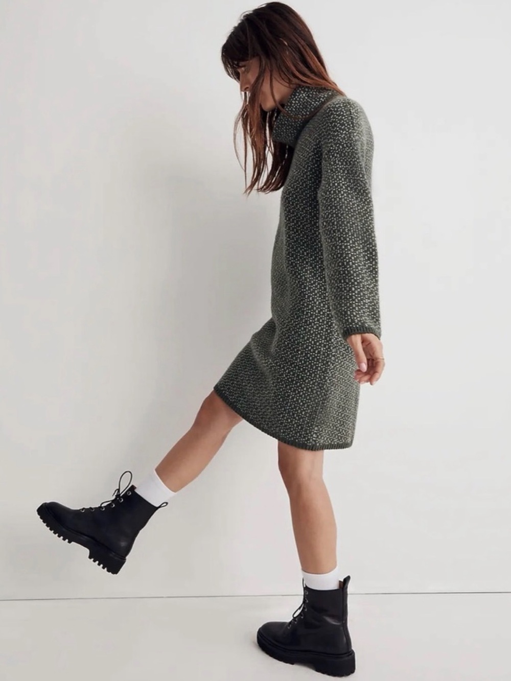 Madewell Oversized Turtleneck Sweater Dress in Geo Print Size Small